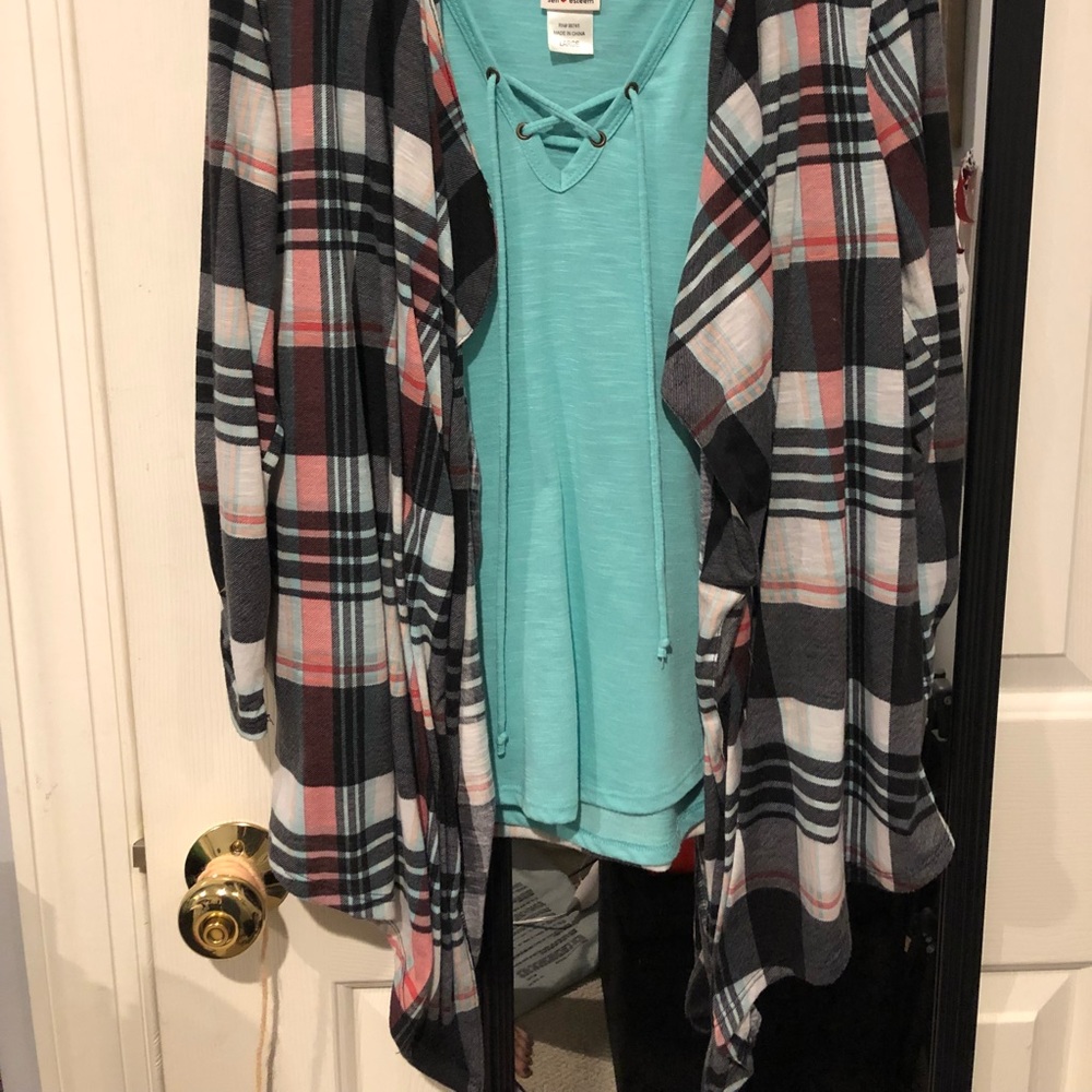 Tank top with plaid jacket